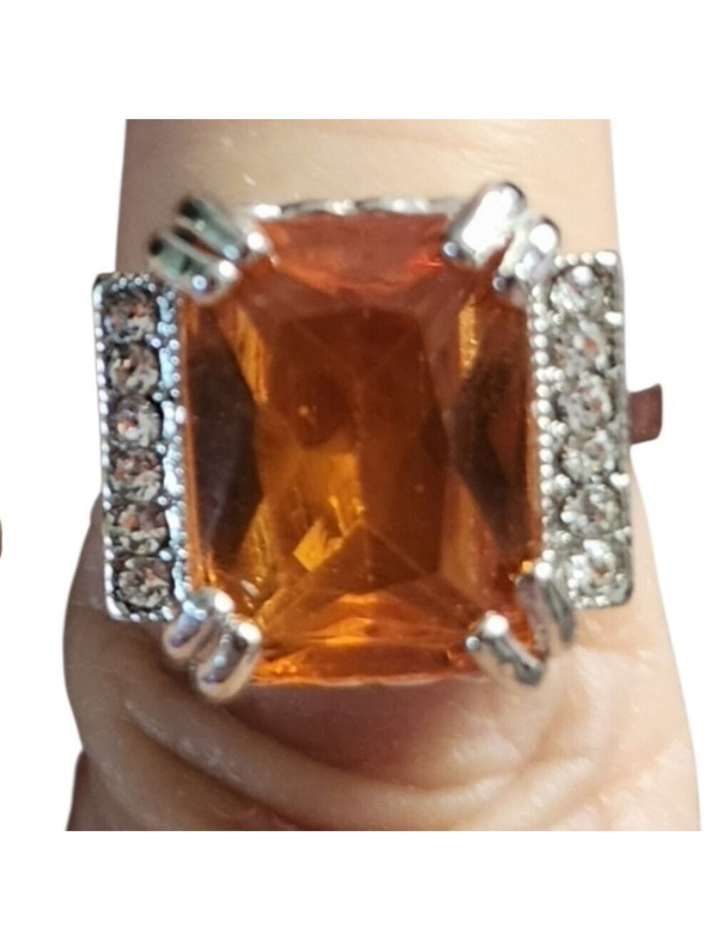 💥4 For $20💥Silvertone and Orange Gemstone Ring